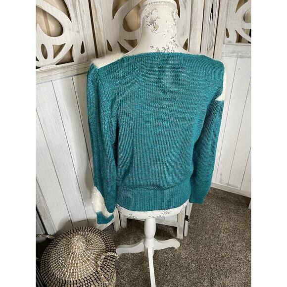 Vintage White Wheeler & Martha Green Cream Sweater Pearls Angora Size Medium - Picture 5 of 7